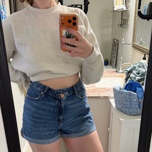 American Eagle | Highest Rise Mom Shorts- Denim Jean Crossover Waist Blue Shorts